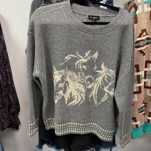 Gray Sweater with Horse Design